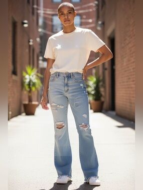 American Eagle Outfitters Light Blue Ripped Flare Jeans